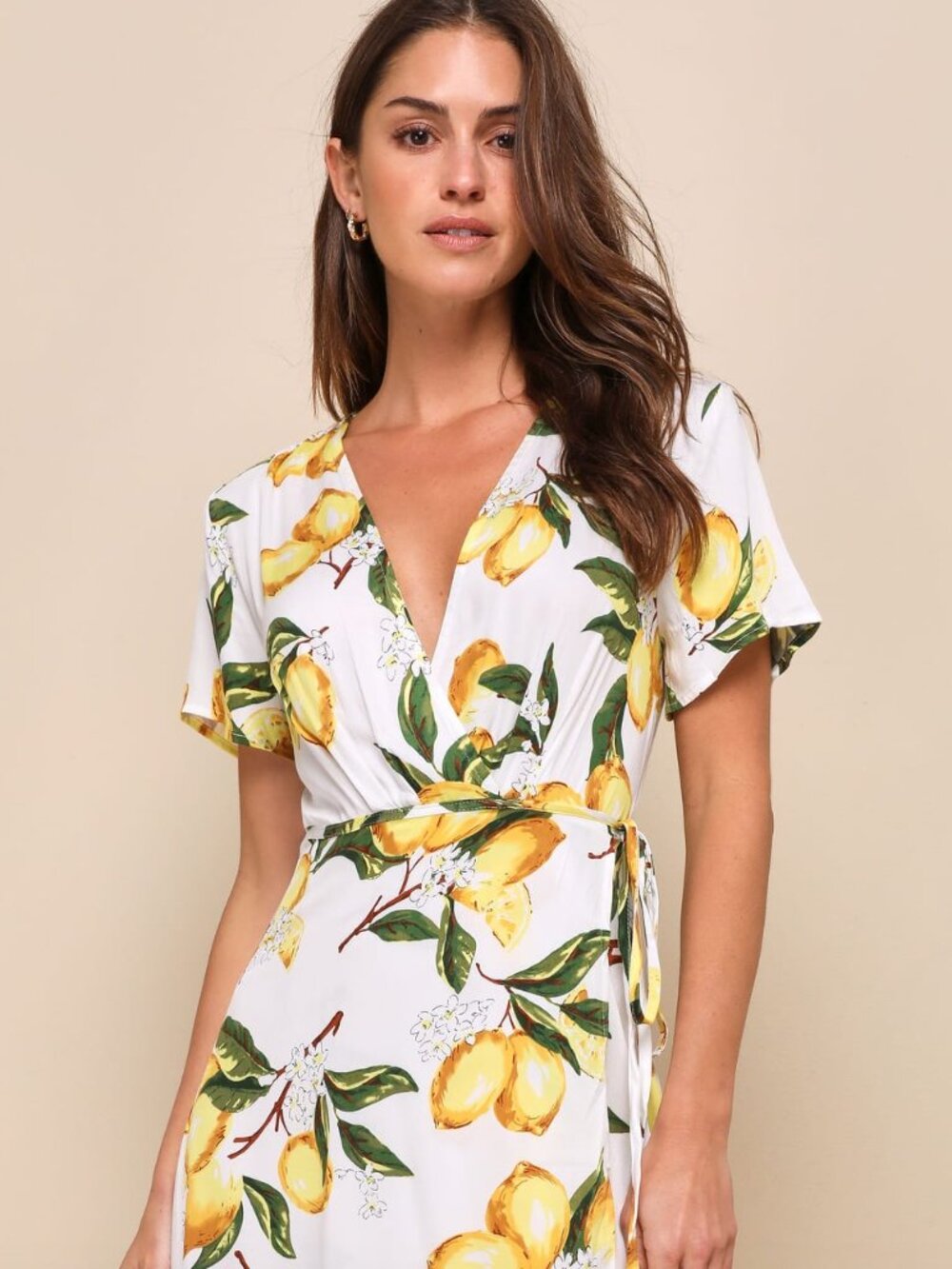 Lulus A La Tart White and Yellow Lemon Print Wrap Dress Size XL